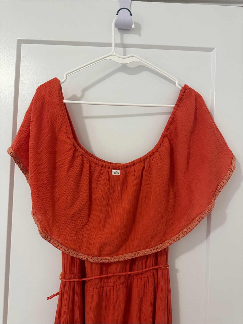 Billabong Red-Orange Off-Shoulder Midi Dress Boho Size Small Women’s - Picture 9 of 13